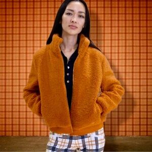 GG Blue Faux Shearling Fleece Jacket - Camel Brown, Size Medium, NWT